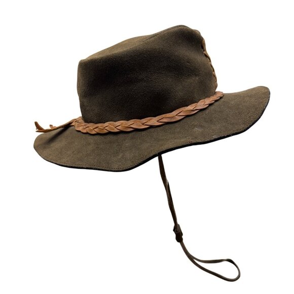 Suede Leather Handmade Australian Cowboy Western Hat Braided Band w/ Chin Strap - Picture 2 of 9